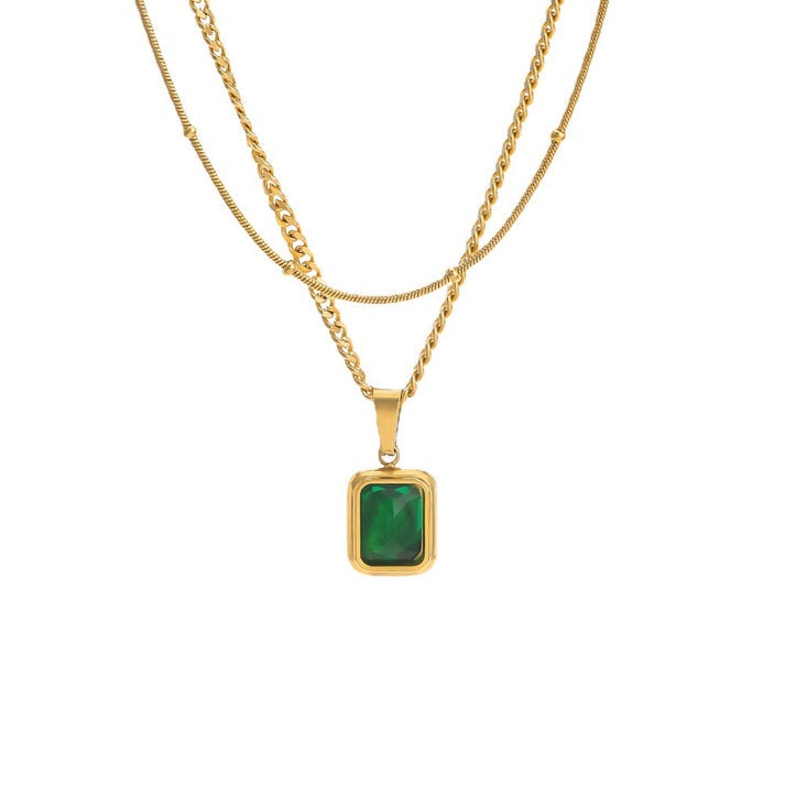 Emerald Aura Layered Double Necklace (18K Gold Plated