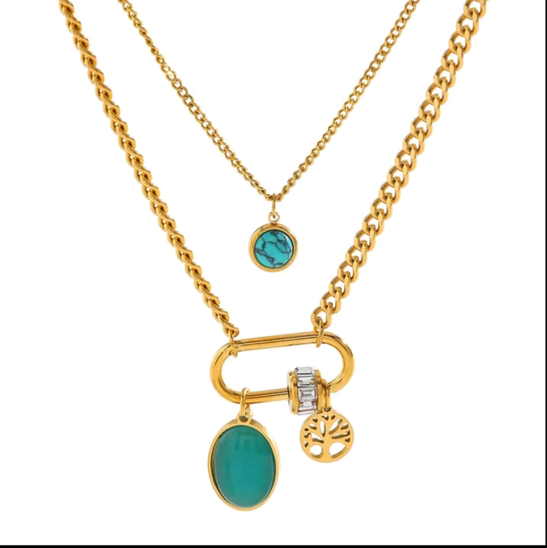 Turquoise Guardian Layered Necklace Set (18K Gold Plated