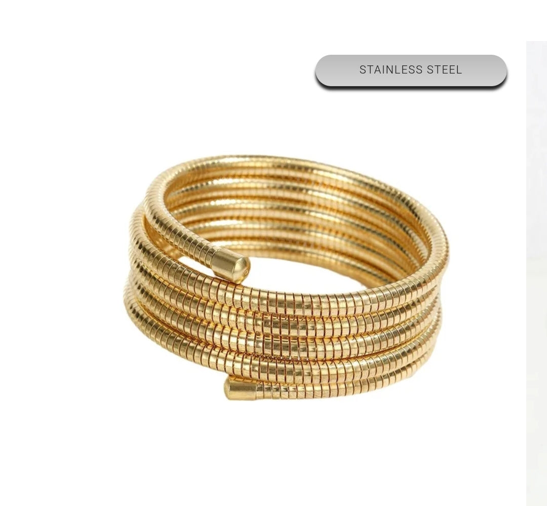 Spiral Energy Protection Cuff Bangle (Stainless Steel)