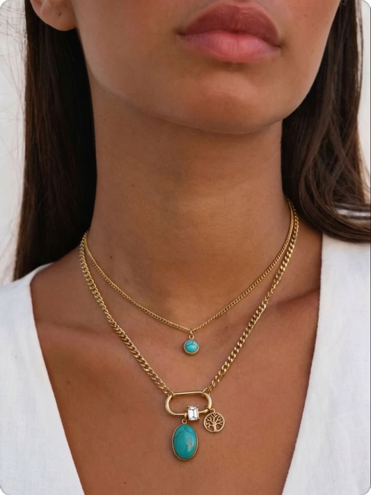 Turquoise Guardian Layered Necklace Set (18K Gold Plated