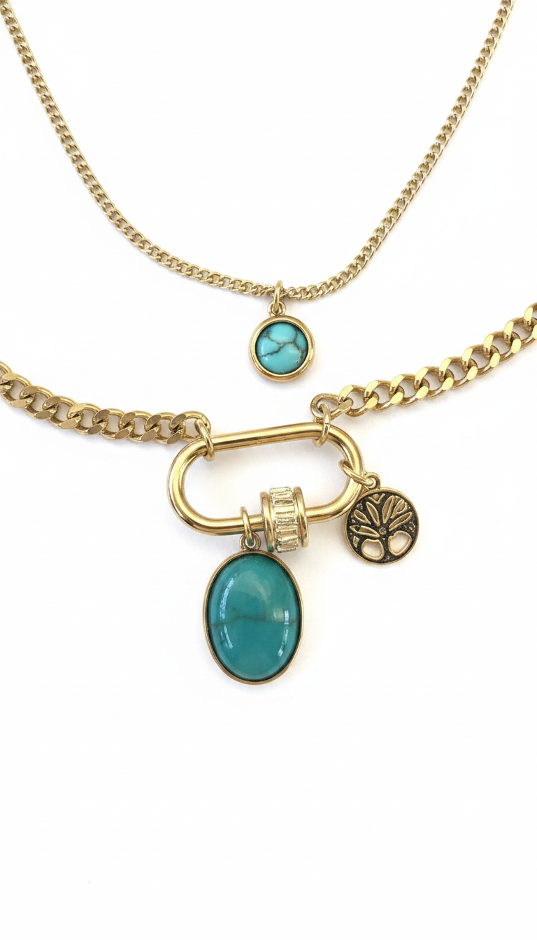 Turquoise Guardian Layered Necklace Set (18K Gold Plated